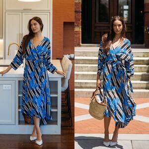 Diane Von Furstenberg Eloise Silk Wrap Dress Floral Stripe